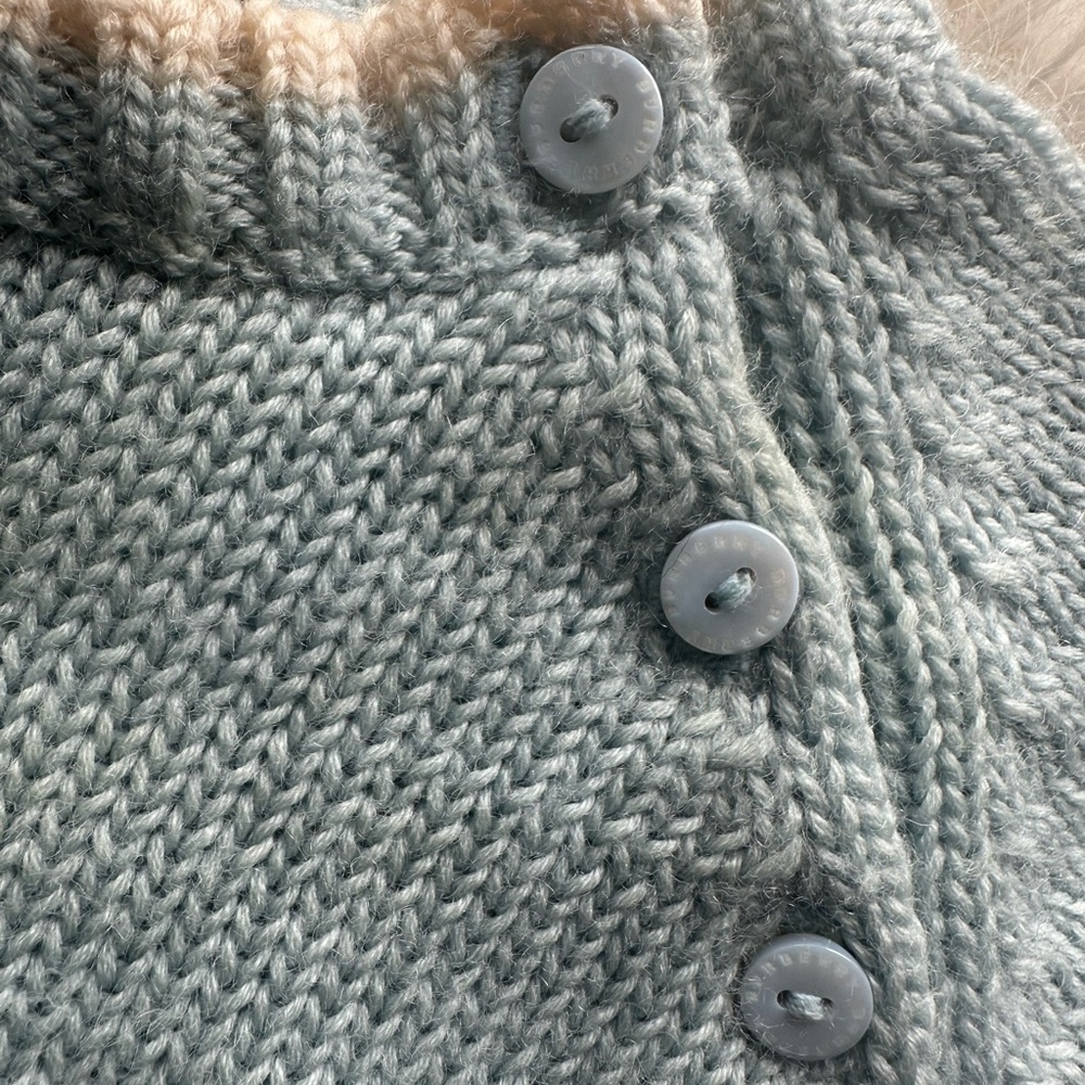 Burberry Baby Light Blue Knit Sweater with Cream brown B Burberry Nova Check - Picture 5 of 14